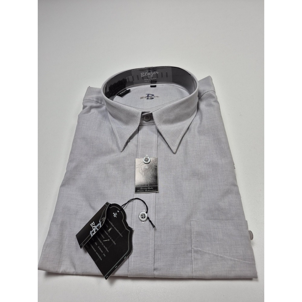 Blazer Dress Shirt Mens 18.5 34/35 Gray Stripe 100% Cotton Woven Button Down